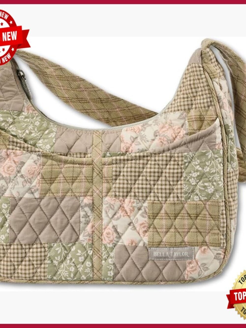 Lightweight Quilted Hobo Shoulder Bag with Pockets, Small Size